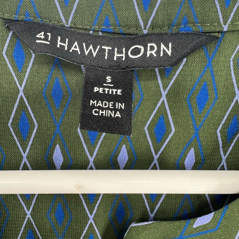 41 Hawthorn geometric diamond Forrest green roll tab sleeve S lightweight office - Picture 5 of 10